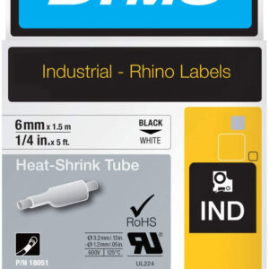Dymo heat shrink tubing black on white