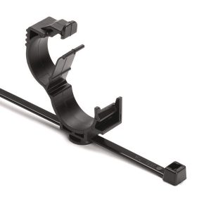 Fixing tie with pipe/tube holder, inside serrated, ?10.0-14.0mm, black, 3000pcs.