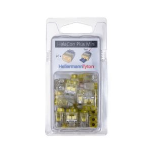 Push-in wire connector, 2 conductors, 0.5 to 2.5 mm? solid wires / 1.0 to 2.5 mm? stranded wires, transparent/yellow, 20pcs.