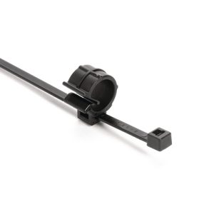 Fixing tie with pipe/tube holder, inside serrated, ?5-30mm, black, 100pcs.