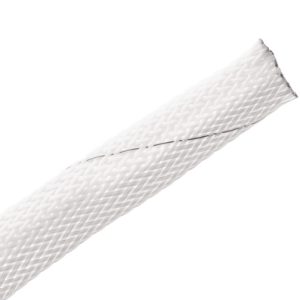 Braided sleeving, nom⌀3.18mm, ⌀2.4-6.4mm, white, 68.58m