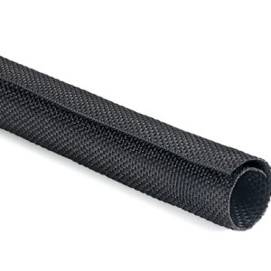 Woven sleeving, self closing, nom?38mm, ?32-38mm, -50 ?C to +125 ?C, black, 15m