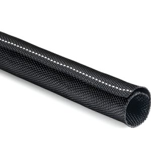 Woven sleeving, self closing/flame retardant, nom?50mm, ?38-50mm, -50 ?C to +125 ?C, black, 15m