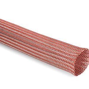 Braided sleeving, EMI shielding, nom?20mm, ?19-27mm, silver/orange, 50m