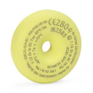 RFID hard tag, 13.56 MHz (HF), bolt-on, ?34.00mm, H=8.00mm, yellow, 200pcs.