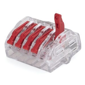Push-in wire connector, 5 conductors, 0.2 to 4.0 mm? all types of wire, transparent, 300pcs.