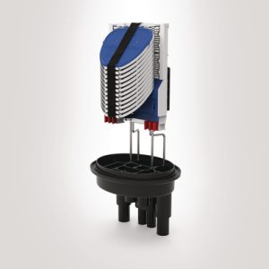 FDN 59 port AB length IR closure with basket and 12 SE-IR MKII trays fitted with 2 x 3A splice bridges
