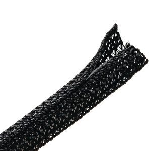 Braided sleeving, nom⌀6.4mm, ⌀2.54-6.4mm, black, 30.48m
