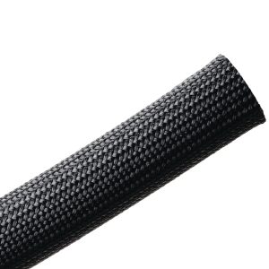 Braided sleeving, nom⌀19.1mm, ⌀2.54-28.6mm, black, 15.24m