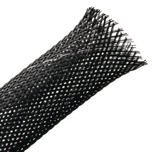 Braided sleeving, nom⌀19.1mm, ⌀12.7-31.8mm, black, 76.20m