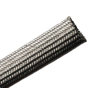 Braided sleeving, EMI shielding, nom?14mm, ?12-18mm, metal/black, 100m