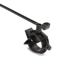 Fixing tie with pipe/tube holder, inside serrated, ?50.0mm, black, 500pcs.