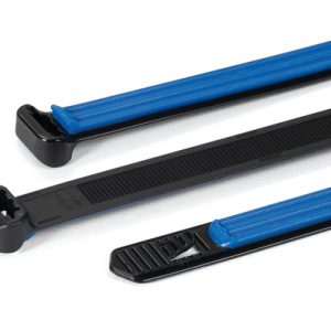 Cable tie outside serrated softgrip, 140.0x12.7mm, ?5.0-25.4mm, black/blue, 500pcs.
