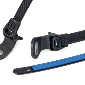 Fixing tie for screw fixation, outside serrated, ⌀5.0-25.4mm, black/blue, 250