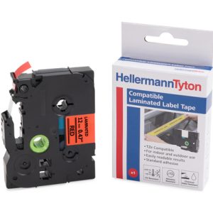 Compatible tape, htz laminated label tapes (various colours), thermal transfer print, black/red, W=9mm, 9/9mm, L=8m