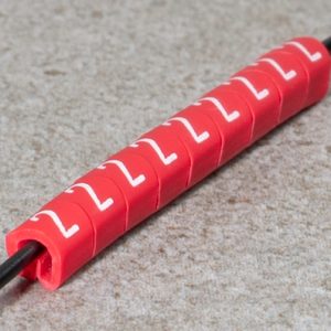 Cable marker, to identify: wire and cable/for sliding, hotfoil print "SEQ12M", ?4.0-9.0mm, red, reel=500pcs.