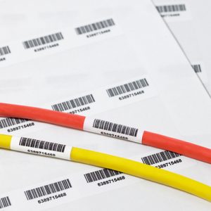 Cable label, self laminating, high temperature resistant/chemical resistance, white/transparent, laser print, 12.70x25.40mm, H2=36.50mm, 2450pcs.