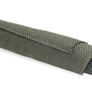 Self-closing meta-aramid sleeving, abrasion resistant, water and oil repellent