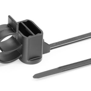 Fixing tie for stud/with pipe/tube holder, outside serrated, ⌀40.0mm, black, 250pcs.