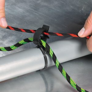 Fixing tie with pipe/tube holder, inside serrated, ?45.0mm, black, 2000pcs.