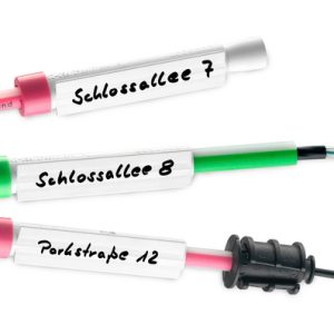 Identification labels with microduct end-caps.