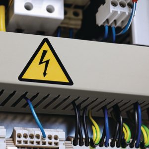 Warning label, pre-printed, L=12.50mm, yellow, pack=100pcs.