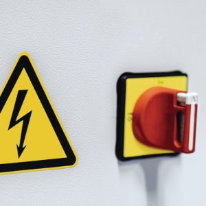 Warning label, pre-printed, W=52.00mm, H=18.00mm, yellow, pack=100pcs.