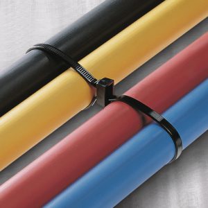 Cable tie inside serrated for multiple routing, 395.00x4.7mm, ?52.0mm, black, 100pcs.