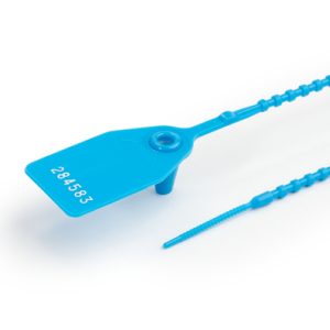 Security seal, pull tight, W=34.5mm, H=29.0mm, L=365.0mm, ?2.00mm, blue, 1000pcs.