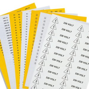 Cable label, UV resistant/halogen free, yellow/white, laser print, 9.00x17.50mm, 20pcs.