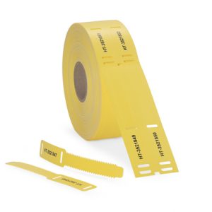 Cable tag, ladder-style, thermal transfer print, 124.0x18.0mm, yellow, reel=300pcs.