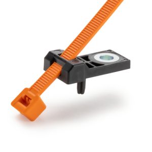 Fixing tie for screw fixation, inside serrated, ?5.0-105.0mm, orange/black, 500pcs.