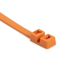 Cable tie inside serrated for multiple routing, 398.0x7.6mm, ?4.6-101.6mm, orange, 1000pcs.