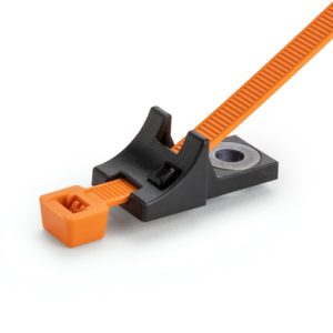 Fixing tie for screw fixation, inside serrated, ⌀15.0-105.0mm, orange/black, 500pcs.