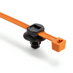 Fixing tie for hole (round), inside serrated, ?2.0-50.0mm, orange/black, 5000pcs.
