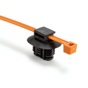 Fixing tie for hole (oval), inside serrated, ?5.0-50.0mm, orange/black, 2000pcs.