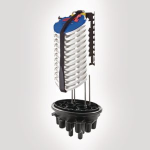 FDN 16 port A length tubed closure with basket and 12 x multi-ribbon moulded splice holder trays