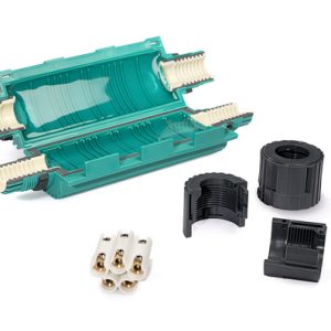 Gel cable joint, 14-21mm, 3 x 4mm? to 5 x 10mm?, L=235mm, Polypropylene (PP)/Silicone (SI), green