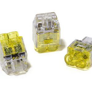 Push-in wire connector, 2 conductors, 0.5 to 2.5 mm? solid wires / 1.0 to 2.5 mm? stranded wires, transparent/yellow, 150pcs.