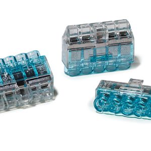 Push-in wire connector, 5 conductors, 0.5 to 2.5 mm? solid wires / 1.0 to 2.5 mm? stranded wires, transparent/blue, 75pcs.