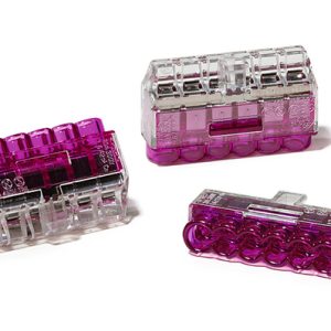Push-in wire connector, 6 conductors, 0.5 to 2.5 mm? solid wires / 1.0 to 2.5 mm? stranded wires, transparent/violet, 250pcs.