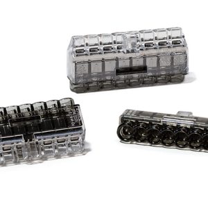 Push-in wire connector, 8 conductors, 0.5 to 2.5 mm? solid wires / 1.0 to 2.5 mm? stranded wires, transparent/black, 50pcs.