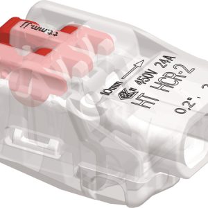 Push-in wire connector, 2 conductors, 0.2 to 2.5 mm? all types of wire, transparent, 100pcs.