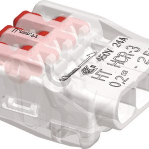 Push-in wire connector, 3 conductors, 0.2 to 2.5 mm? all types of wire, transparent, 75pcs.