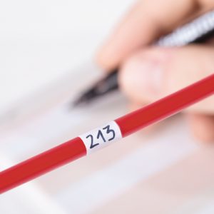 Cable label, self laminating, self-laminating/chemical resistance, white/transparent, manual marking, 25.40x25.40mm, H2=127.00mm, 30pcs.