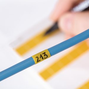 Cable label, self laminating, self-laminating/chemical resistance, yellow/transparent, manual marking, 12.70x19.05mm, H2=50.80mm, 120pcs.