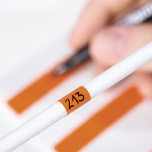 Cable label, self laminating, self-laminating/chemical resistance, orange/transparent, manual marking, 19.05x25.40mm, H2=76.20mm, 60pcs.