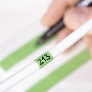 Cable label, self laminating, self-laminating/chemical resistance, green/transparent, manual marking, 12.70x19.05mm, H2=50.80mm, 120pcs.