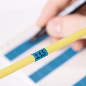 Cable label, self laminating, self-laminating/chemical resistance, blue/transparent, manual marking, 12.70x19.05mm, H2=50.80mm, 120pcs.