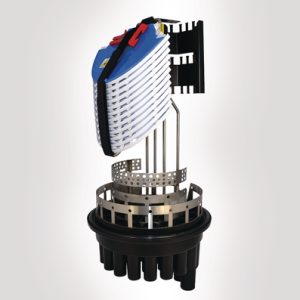 UFC BC length tubed closure with heatshrink base, basket, 12 x NZDF SE-A trays each with 2 x 3A splice protectors